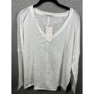 NEW Free People Women's On My Mind V-Neck Long Sleeve Shirt White Size XS
